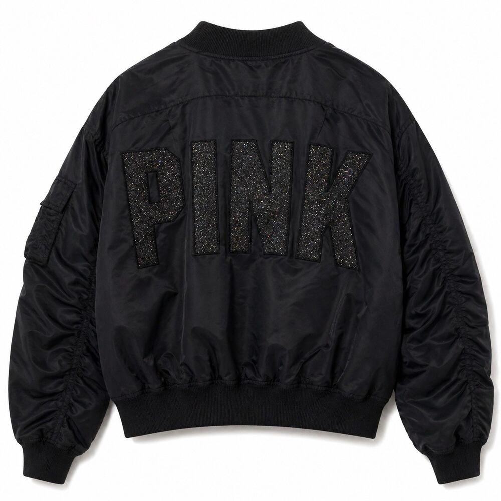VICTORIA'S SECRET PINK Black Bomber Jacket Size Small Coat